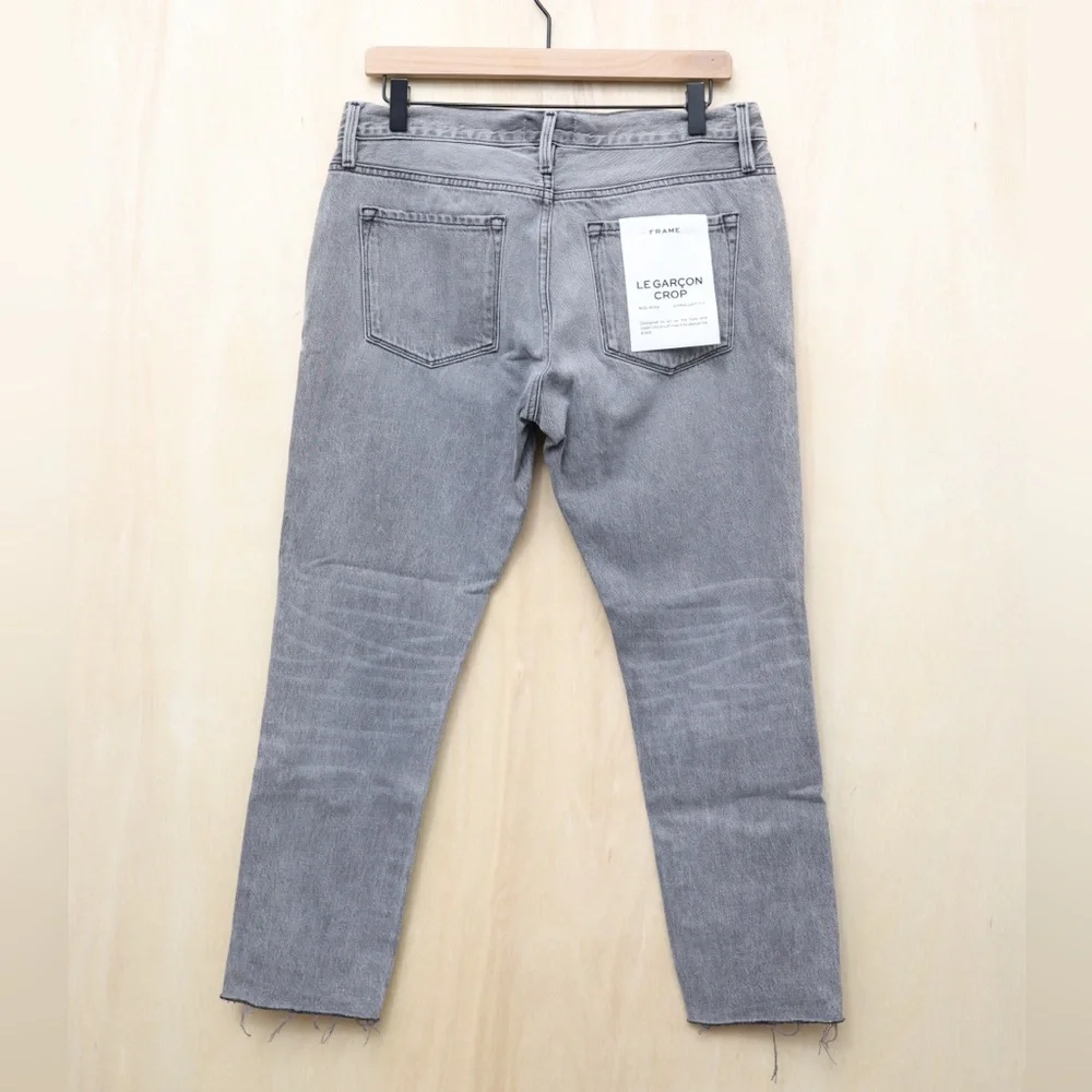 FRAME Le Garcon Mid-Rise Distressed Jeans in Grey Size 27‎